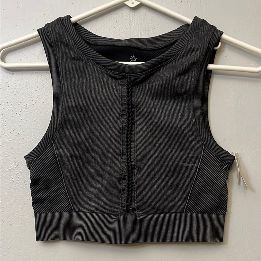 Aerie Black Ribbed Crop Tank Top